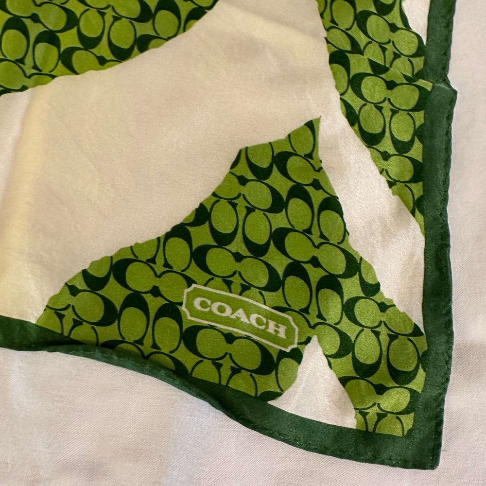 Coach Scarf - Zebra Stripe - Animal Print - Green /White Silk Scarf